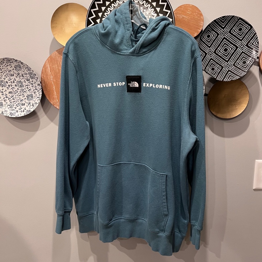 The North Face Womens XXL Teal Blue Never Stop Exploring Graphic Pullover Hoodie